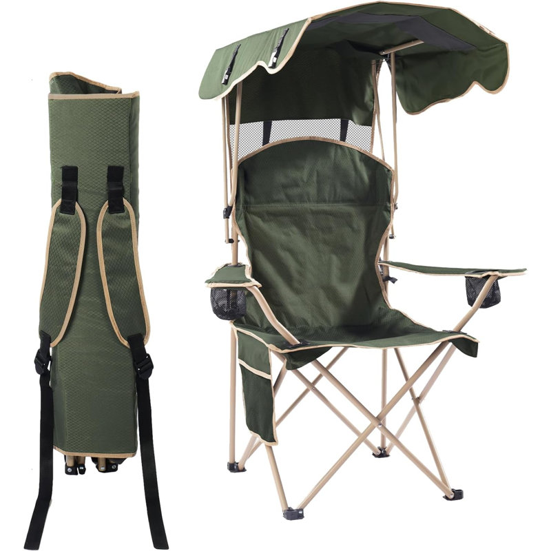 Portable Folding Camping Chairs With Canopy Shade, Beach Chair For Adults, Durable Weather Resistant 600D Oxford Cloth, Camping Chair With Canopy For Outdoors [Olive Green]