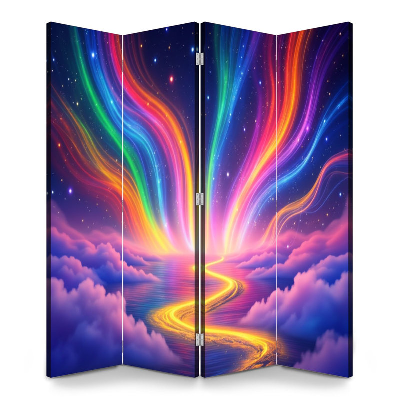 Paravent 4 panneaux à cloison pliable Royal Vibrant Rainbow Light, 4, H 71 po x l 64 po x P 1 po