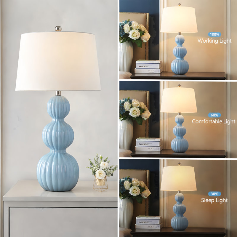 Sabb Ceramic Table Lamps with Linen Shade, Blue
