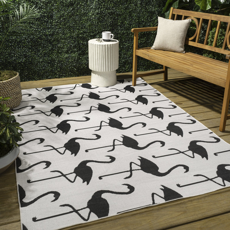Tapis d'intérieur / extérieur deux tons blanc / noir Cindia, Rectangle 4pi x 6 pi