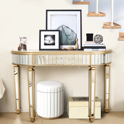 Console à miroir 47 po avec tiroir en verre cannelé et cristal