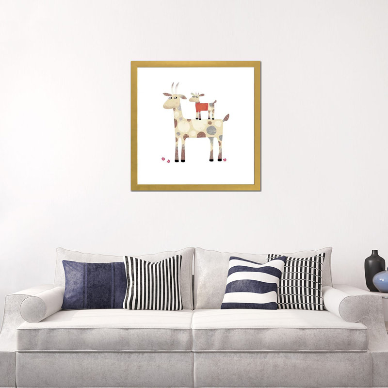 " Goats " by Nic Squirrell, 24" H x 24" W x 1" D, White, Gold Framed Paper