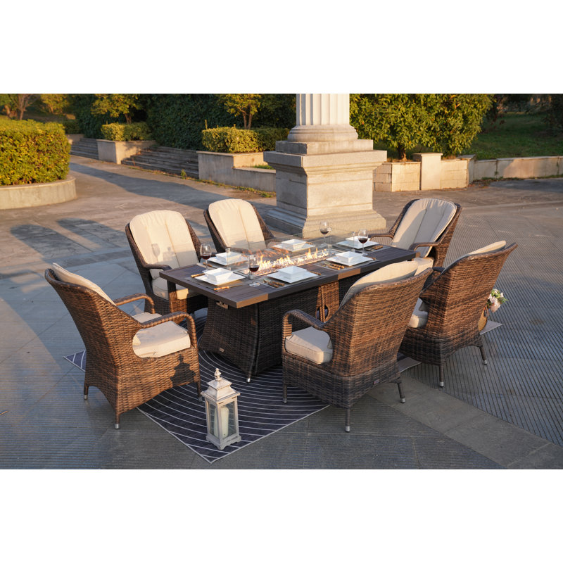 6 - Person Patio Conversation Set with Cushions, Brown, Brown
