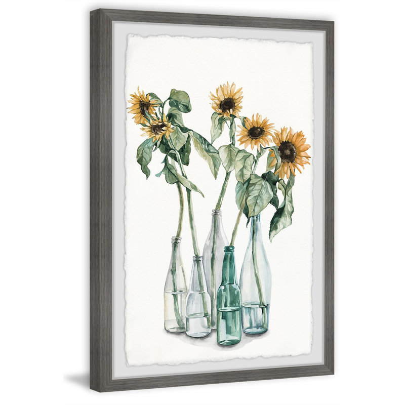 Sunflower And Wilted Leaves - Single Picture Frame Painting, 30cm H x 20cm W 