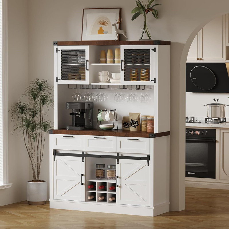 Gracie Oaks Farmhouse Buffet Cabinet with Sliding Barn Doors ...