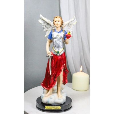 Figurine Archangel Saint Zadquiel tenant un poignard avec base 12 "Angel Of Mercy