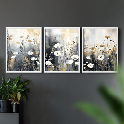 Étude florale série Cxxxxi - ensemble de 3 estampes giclées encadrées - prêt à