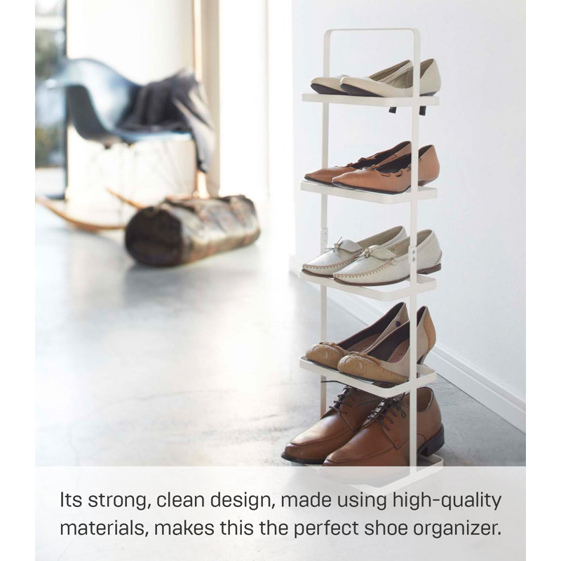 Yamazaki Home Steel Upright 5 Pair Shoe Rack with Handle, White