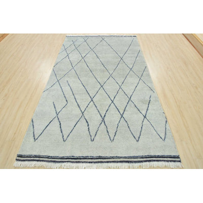 Tapis marocain en laine noué à la main bleu
