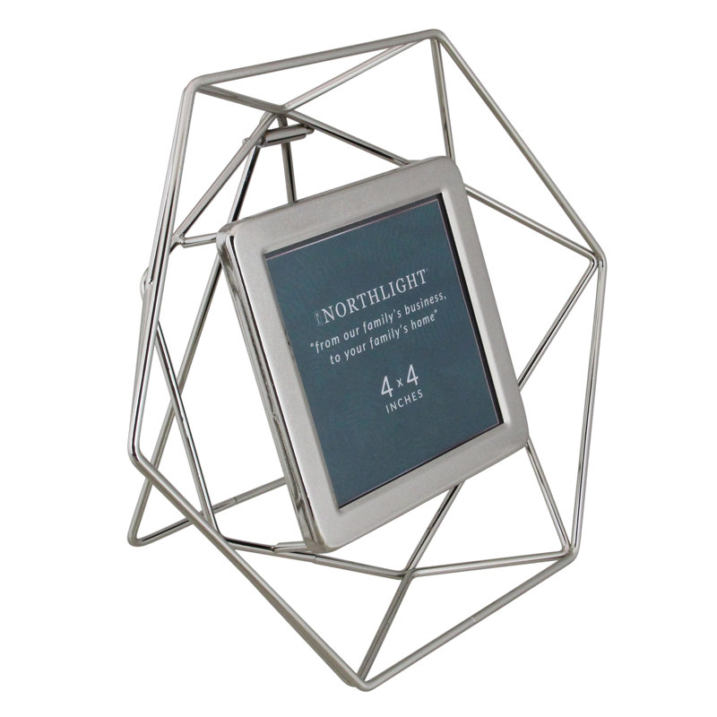 Silver Geometric Metal and Glass 8" x 9.5" Tabletop Photo Frame