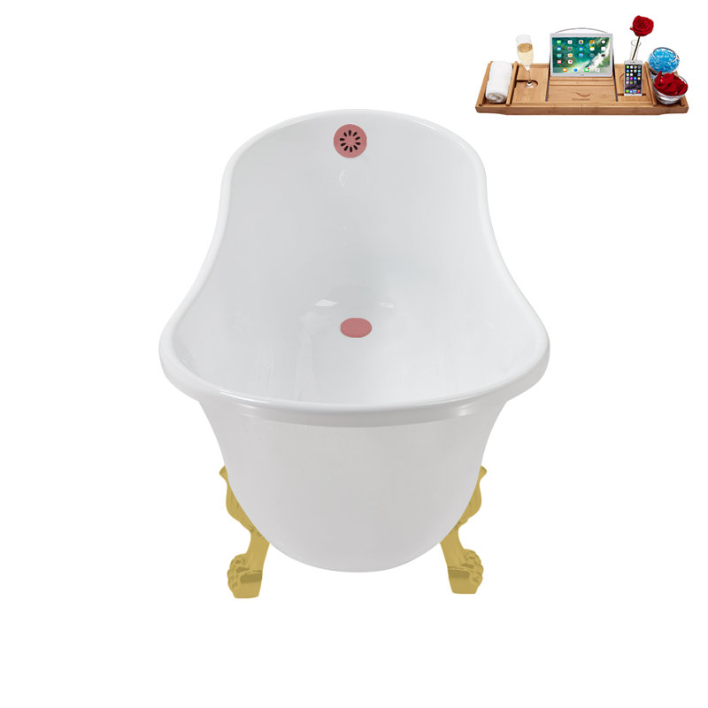 51.2'' x 25.6'' Soaking Acrylic Bathtub, Brushed Gold, Matte Pink