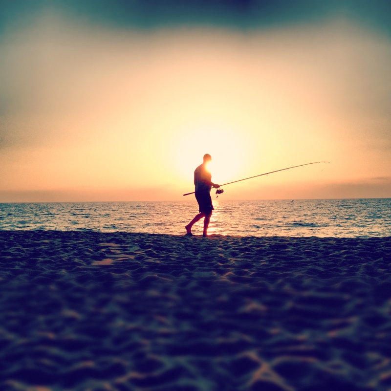 Pêche au coucher du soleil par Deimagine, H 30 po x l 30 po
