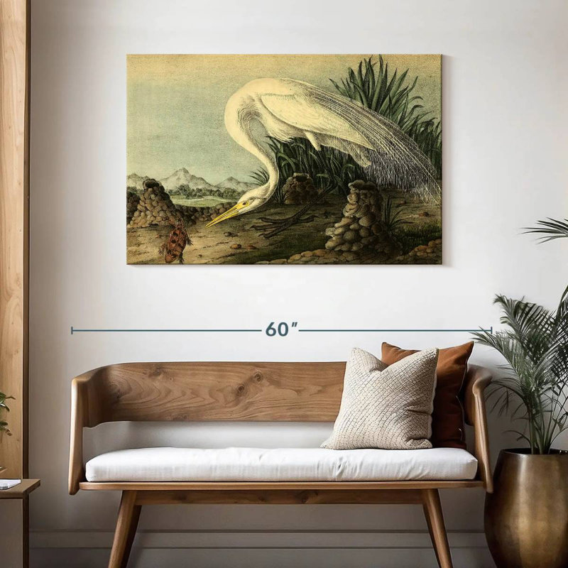 Bramon héron blanc d'oiseaux d'Amérique, H 30 po x l 45 po