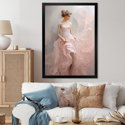 Pink And White Woman Ballet Solitude I - Abstract Spirals Wall Art