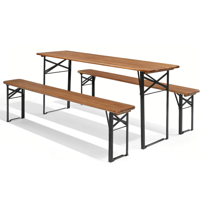 70 po Cadre de table de pique-nique en bois noyer et fer avec banc pour 6 personnes, Brun
