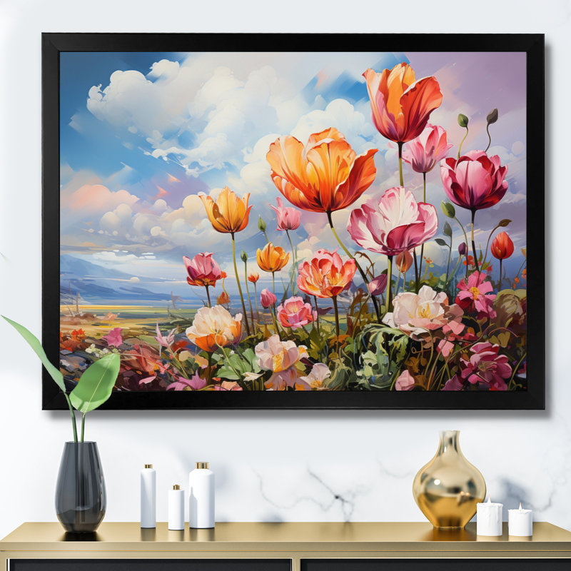 «Danemark Multicolor Tulip Fields I», reproduction sur toile, Cadre photo noir, H 34 po x l 44 po x P 1,5 po