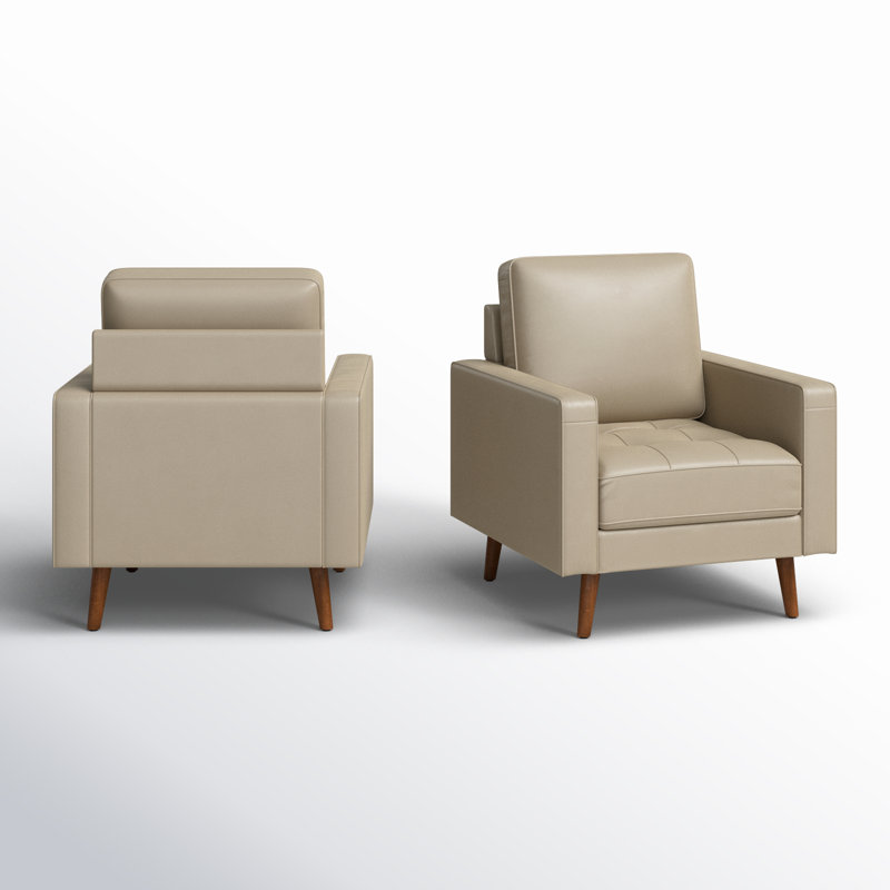 Fauteuil en cuir véritable de 33 po de largeur Annaleise, Beige