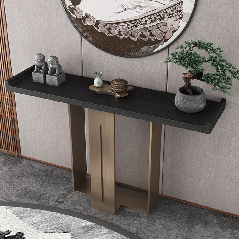 Console en bois de style moderne, H 33,4 po x l 59 po x P 13,7 po, Noir, Laiton