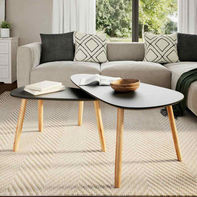 Table basse avec tables gigognes Shebria vidaXL, tables d'appoint avec pieds en bois de pin massif, table de bout de style scandinave pour salon