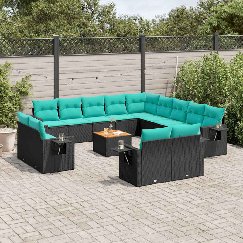 Ensemble de canapé de patio 14 pièces avec rotin en polyester Vidaxl, Bleu, Noir