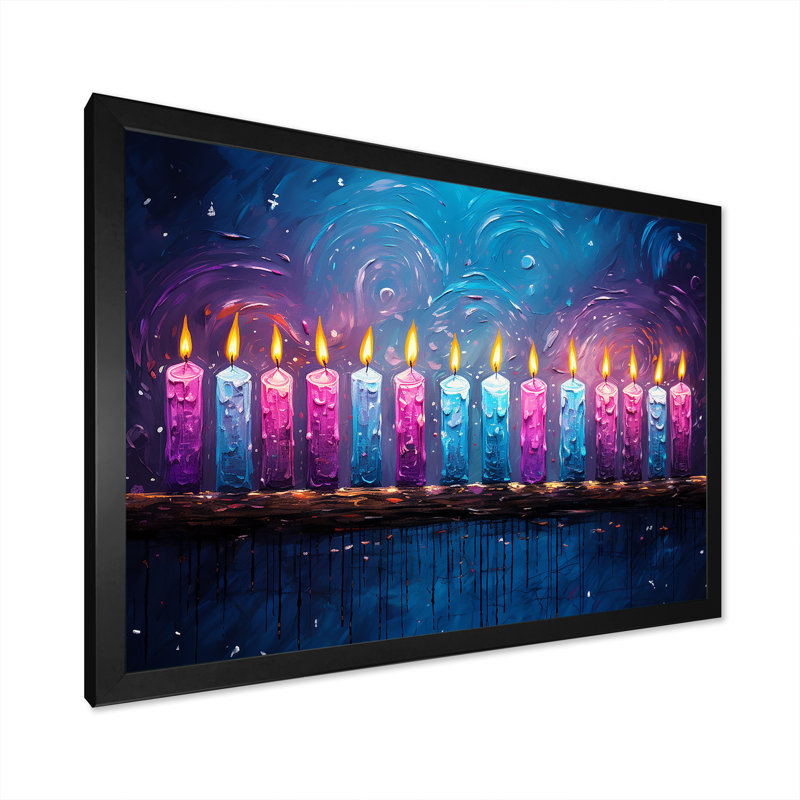 «Judaism Hanukkahs Hue I», reproduction sur toile, Cadre simple noir, H 34 po x l 44 po x P 1,5 po