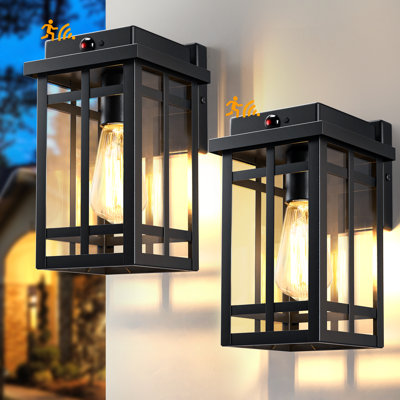 Ensemble de 2 luminaires muraux extérieurs à détecteur de mouvement, lanterne de porche moderne d'extérieur imperméable Dusk To Dawn 9,76 po imperméable à l'eau