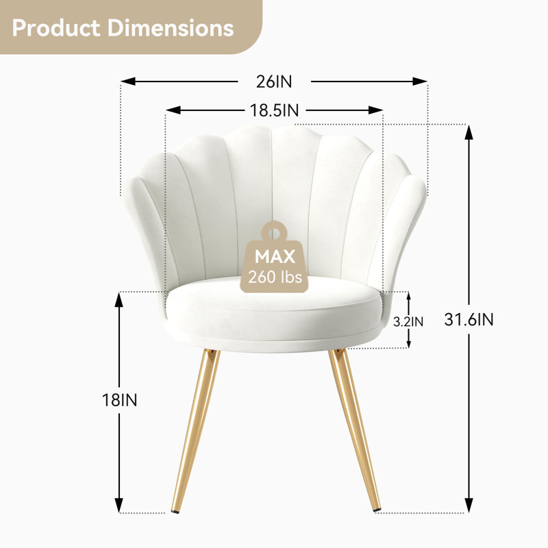 Back Velvet Accent Chair with Gold Legs, 18.5" Wide Upholstered Armchair with Padded Seat & Back – Modern Comfy Vanity Chair for Bedroom, Living Room, Makeup Room, Small Spaces