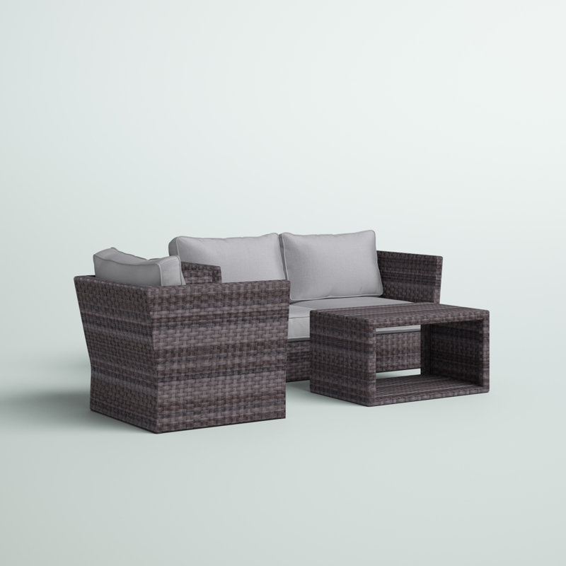 Ensemble de conversation en osier pour 3 personnes avec coussins Anndale, Espresso