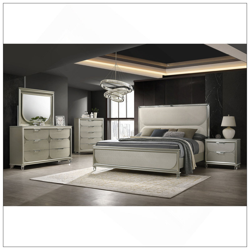 Commode contemporaine en argent à 1 commode à 5 tiroirs