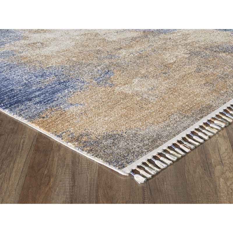 Tapis abstrait bleu / beige Elia, Rectangle de 8 pi x 10 pi