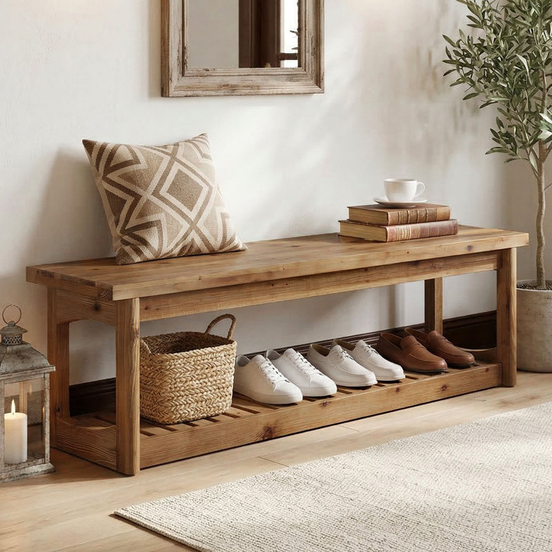 Wood Entryway Bench with Storage