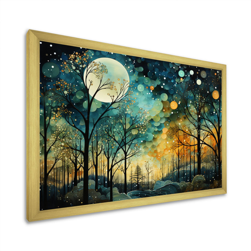 «Enchanted Forest - Abstract Collages», art mural, H 30 po x l 40 po, Cadre photo unique, Doré
