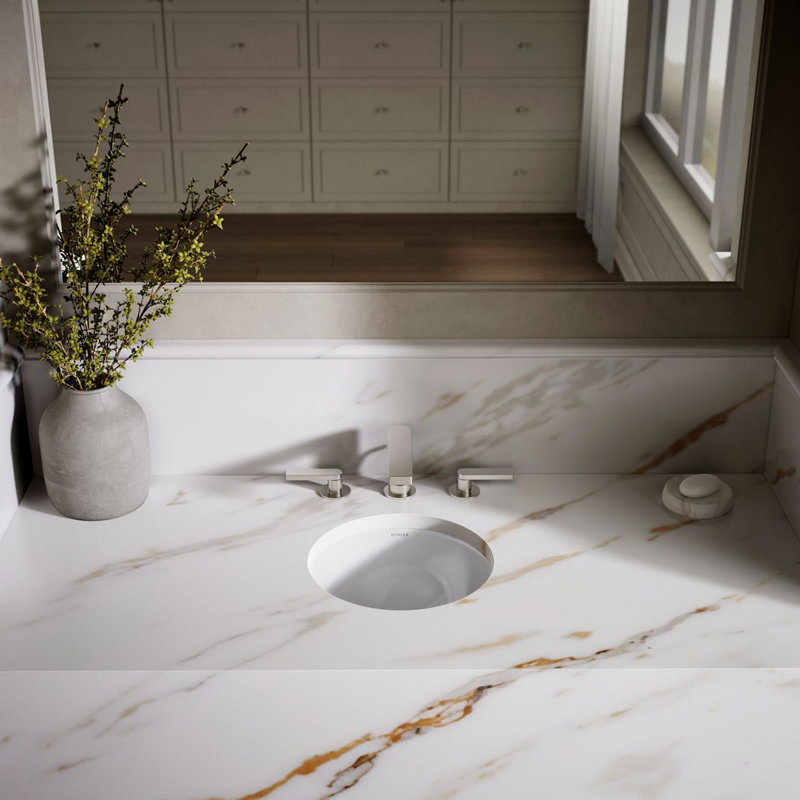 Compass® Ceramic Circular Dual Mount Bathroom Sink, White