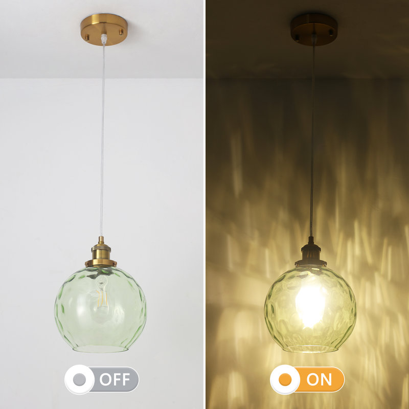  Joulane 1 - Light 8" Wide Modern Rustic Globe Single Pendant Light With Green Glass Shade, Farmhouse Kitchen Lighting with E26 Socket for Kitchen, Living Room, Dining Room