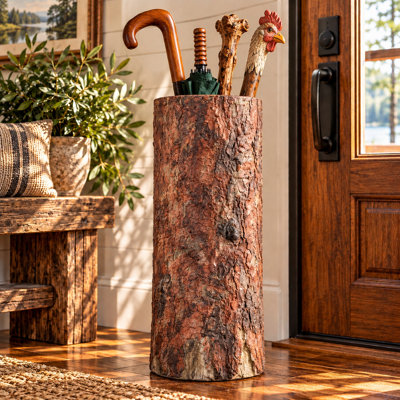 Support pour parasol et canne en souche d'arbre forestier