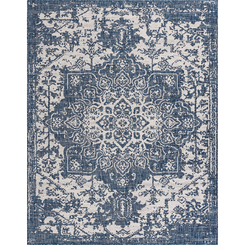 Outdoor Destiny Area Rug Aqua Color, Rectangle 7'10" x 10'