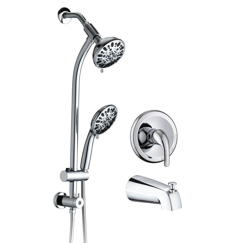 Shower With 7-Setting Dual Head And Stainless Steel Slide Bar, 1.8 Gpm, Wall Mount, 59" Hose, Build Head, , To Wear Tear