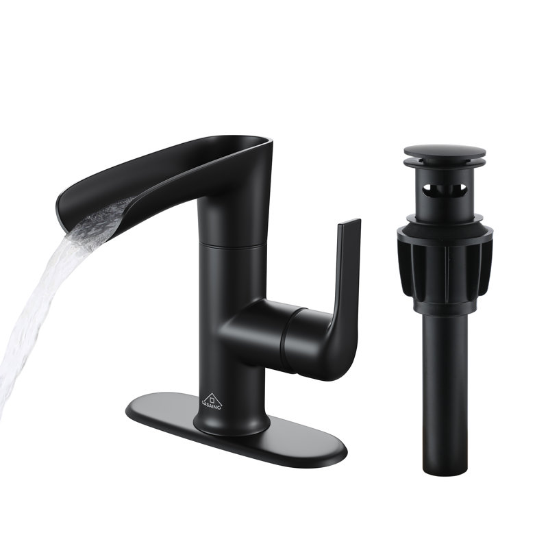 Robinet de lavabo de salle de bain noir à poignée simple avec filtre intégré