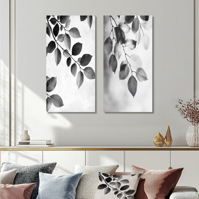 «Black Leaves Gentle Breeze I», ensemble de 2 reproductions d'art mural en métal