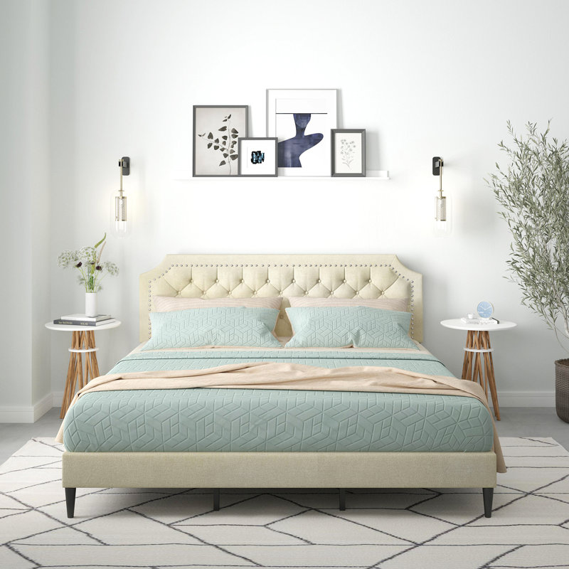 Asenet Upholstered Platform Bed, Beige, California King