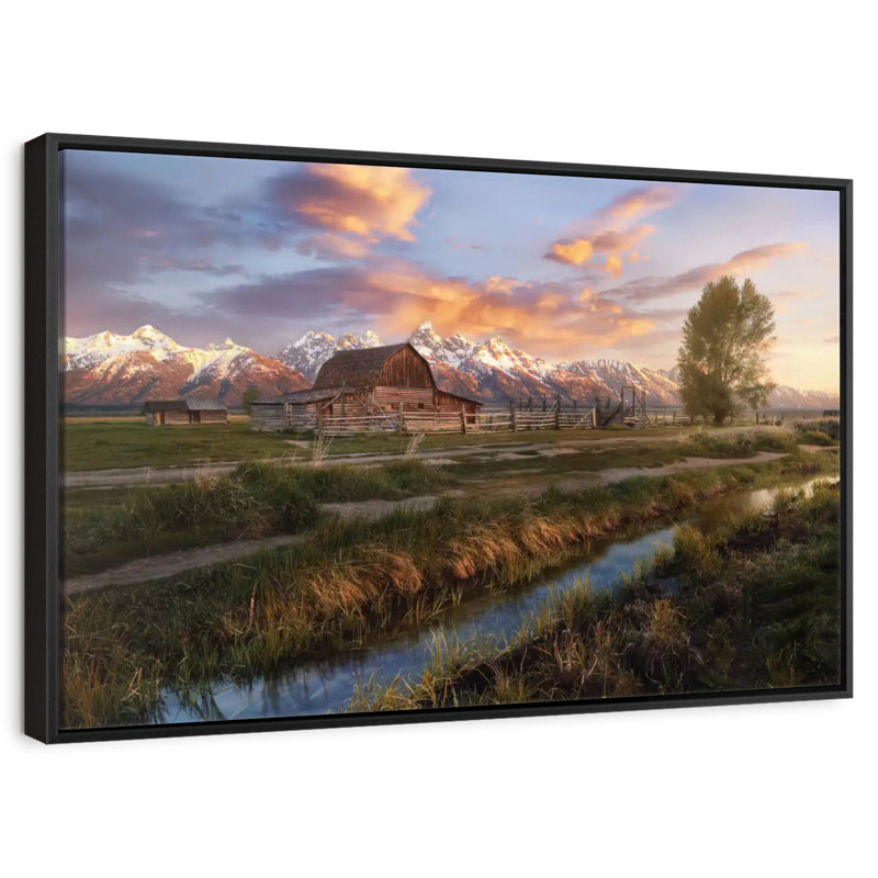 Scène de grange Moulton, Cadre flottant noir, 37 po x 25 po