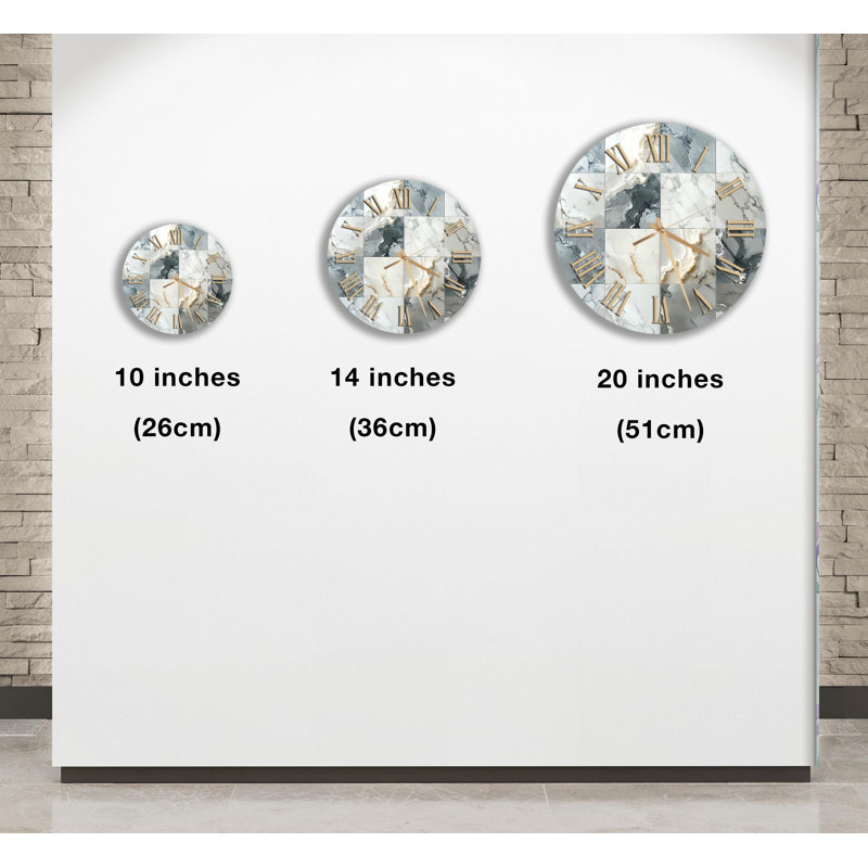 Marble Tile Tempered Glass Wall Clock, Round Modern Wall Art, Home Decor, Stylish Kitchen, Living Room Clock, Silent Wall Clock