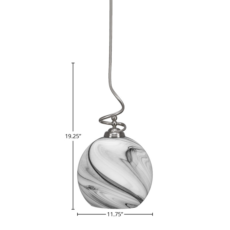 Luminaire suspendu à tige Capri, fini nickel brossé avec verre tourbillon onyx de 11,75 po