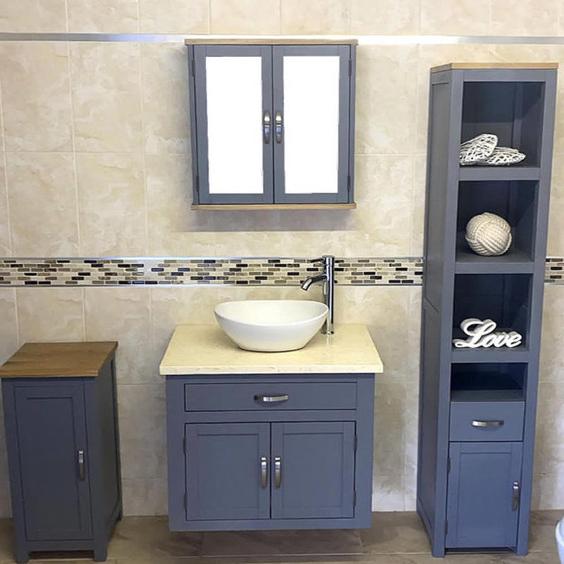 Bridgnorth 750mm Single Bathroom Vanity with Vessel Ceramic Basin, Cream Marble