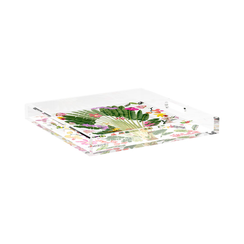 Fantasy Tropical Acrylic Square Decorative Tray, 15"W x 15"D x 2"H