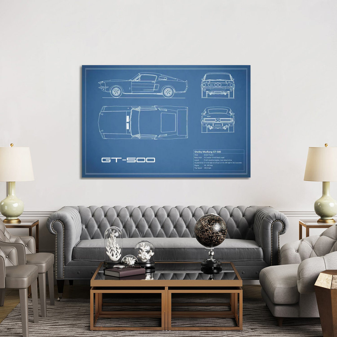 Shelby Mustang GT500 (Blue) by Mark Rogan - Wrapped Canvas Painting