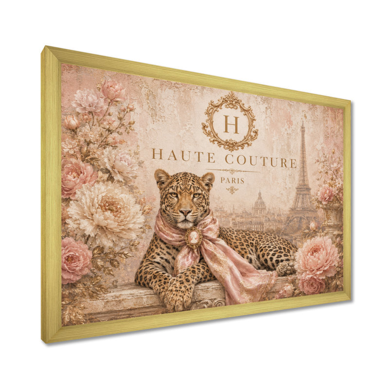 " Haute Couture Paris Leopard ", 24" H x 32" W, Gold Picture Framed