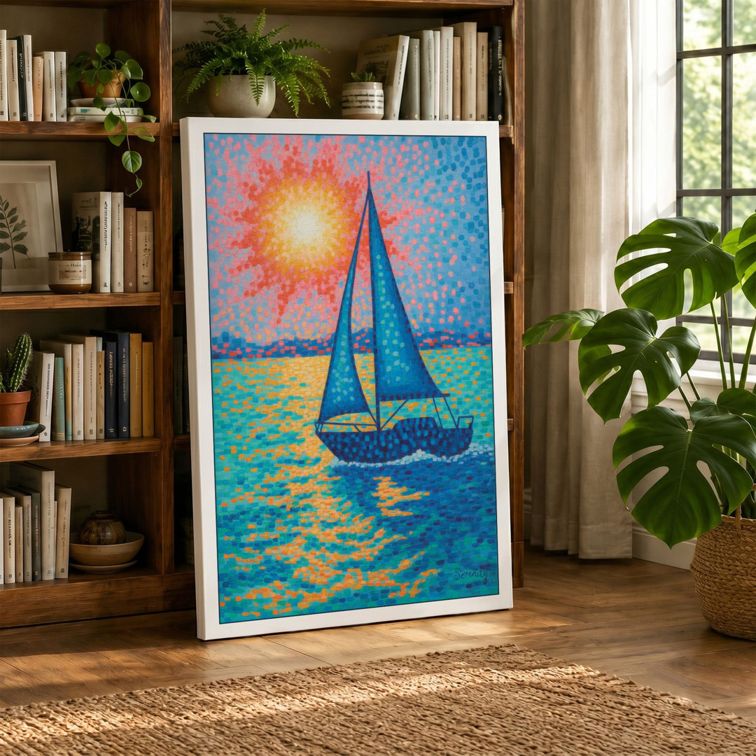 Sailboat Under Sun Coastal - Wrapped Canvas