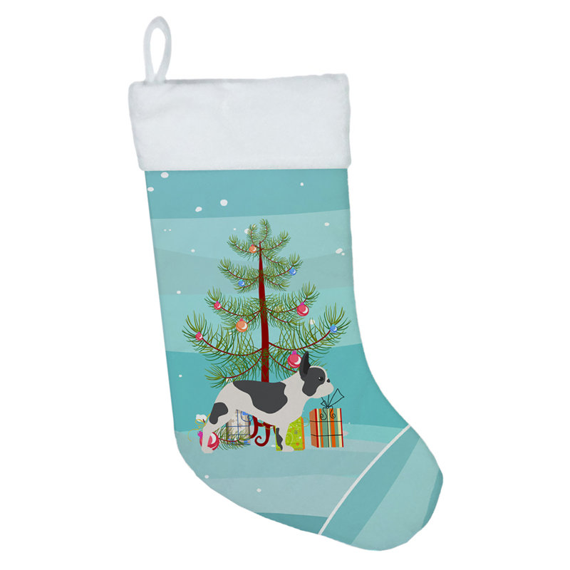 Chaussette de noël joyeux de noël, Bouledogue français noir / blanc
