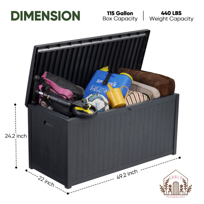 EHHLY Commercial Grade Deck Box, 113 Gallon Outdoor Storage Box Large, Lockable Package Bin Delivery Box for Outside Front Porch, Patio Cushions Storage Containers Waterproof